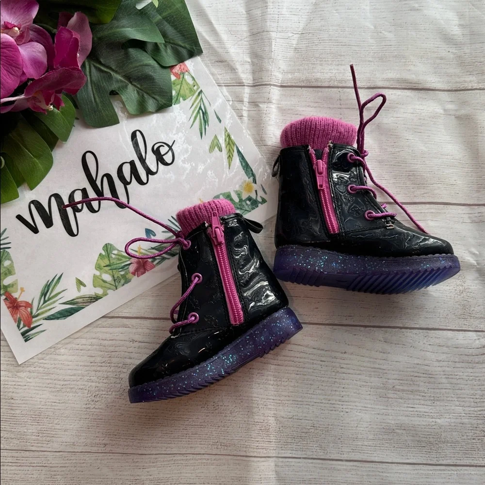 Vamparina Light Up Black and Purple Kids' Boots with Pink Laces